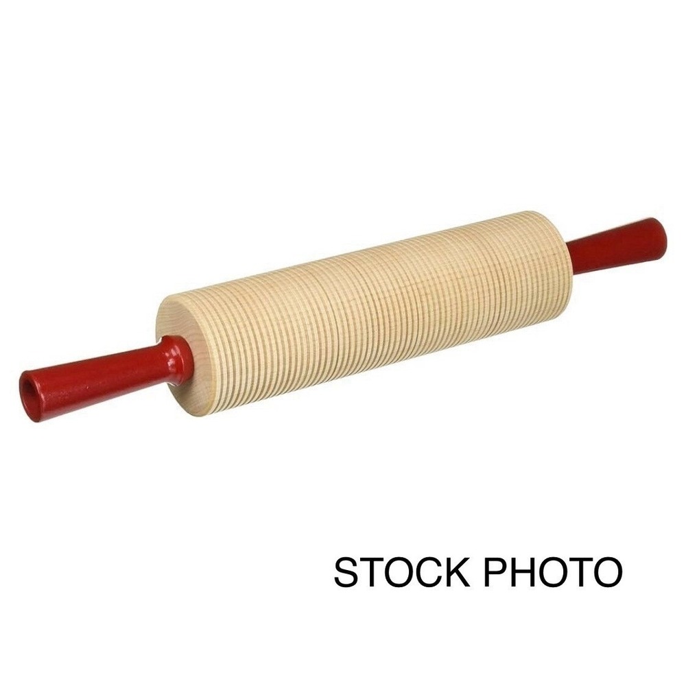 Bethany Housewares 420 Corrugated Rolling Pin Hard Maple Red Handles 19in Lefse